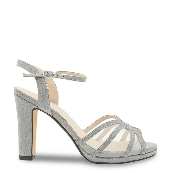 Benjamin Walk NWT Anya Silver Glitter Platform Heeled Sandal Size 7M - Picture 2 of 11